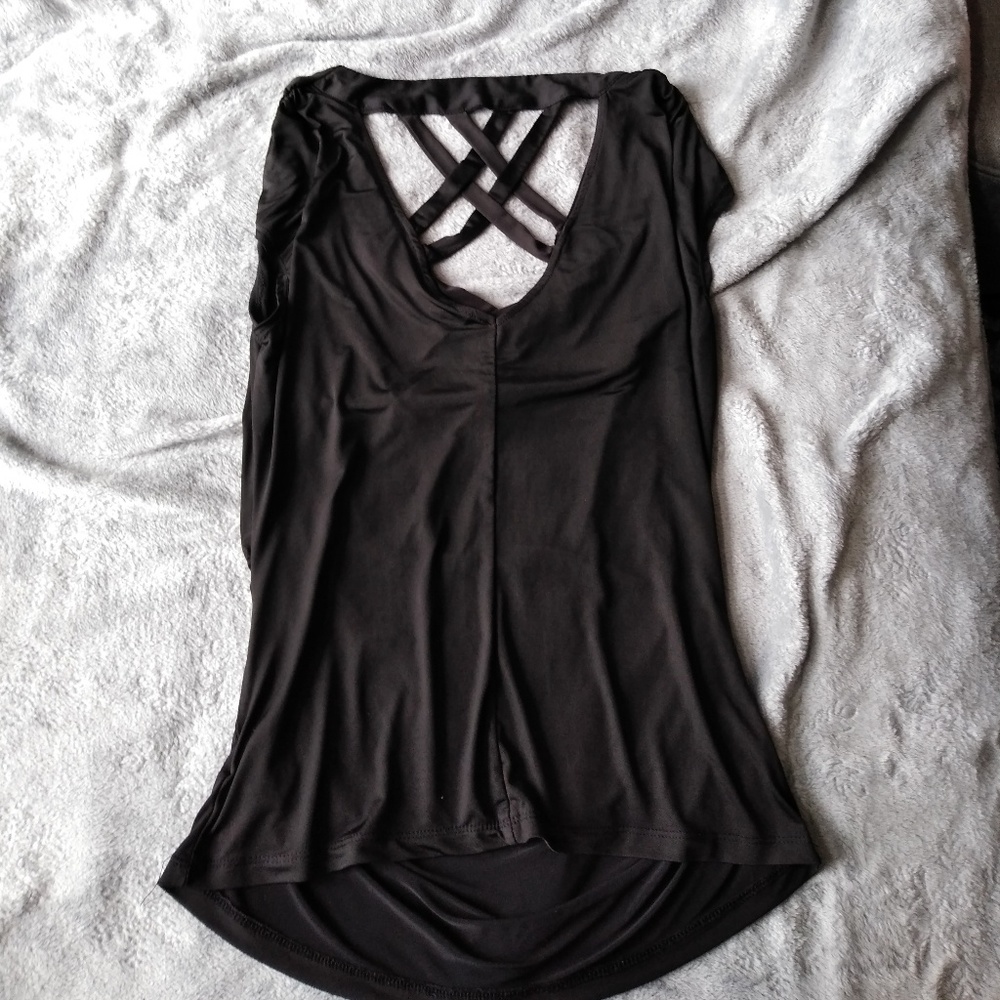 Black ruched dressy top size medium